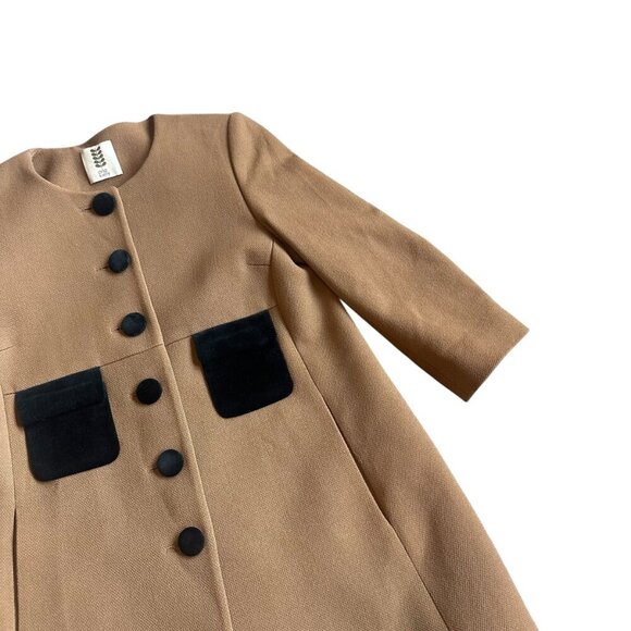 Orla Kiely Wool Blend Camel Coat Jacket Button-Down Velvet Pockets Size 6 Women - Picture 7 of 13